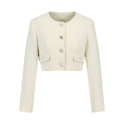 Green Butter Women Silver Multi Button Tweed Crop Jacket Ivory