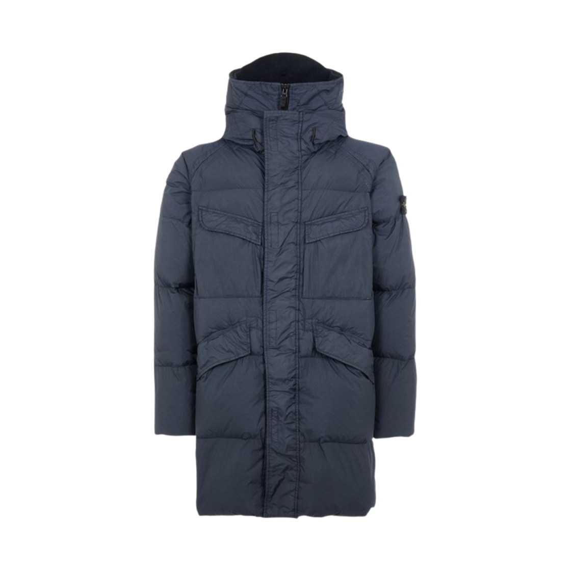 스톤 아일랜드 70123 크링클랩스 후드 롱 다운 자켓 네이비 블루 - 22FW(Stone Island 70123 Crinkle Reps Hooded Long Down Jacket Navy Blue - 22FW)