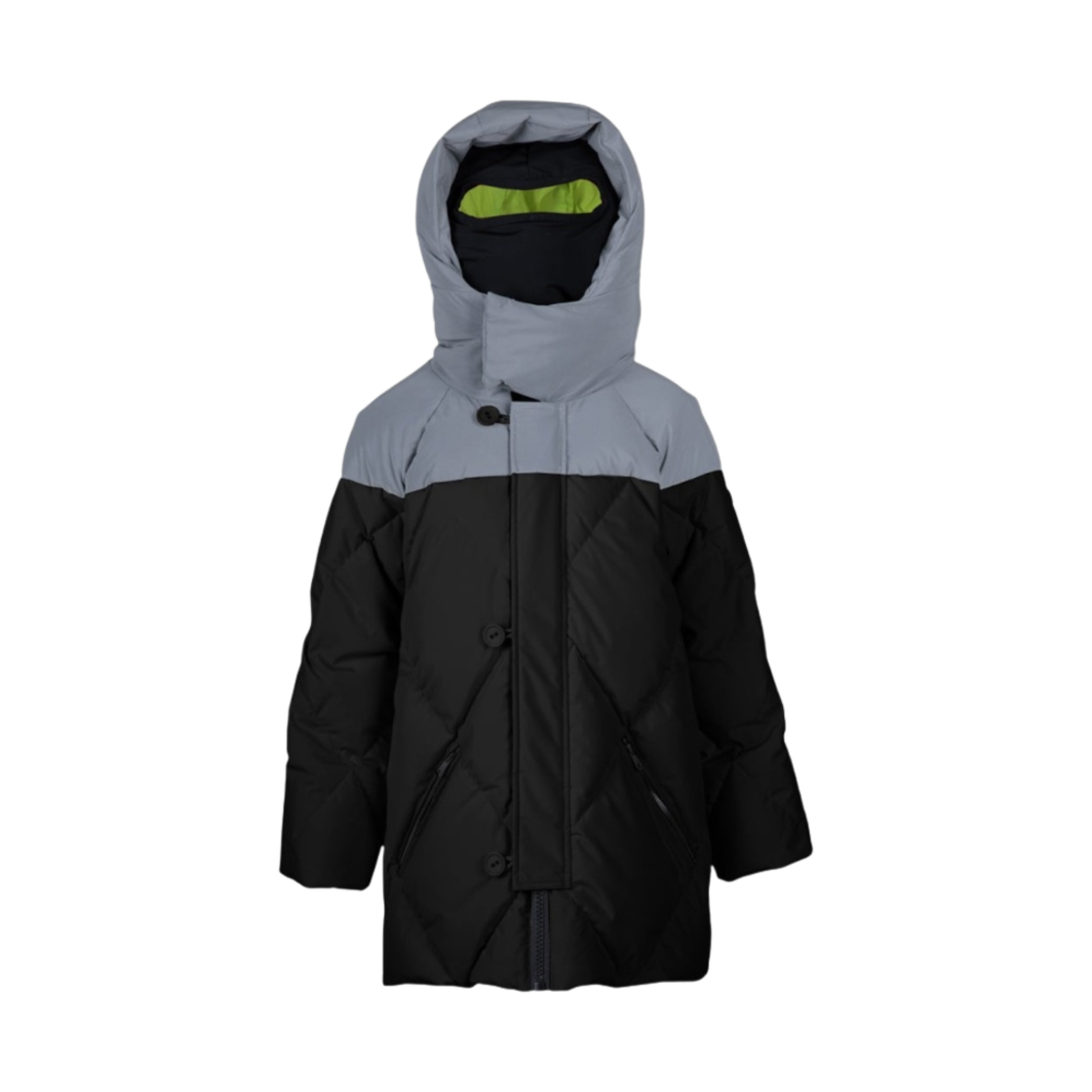 (키즈) AI 라이더스 다이아몬드 퀄팅 바이 머티리얼 퍼피 다운 자켓 블랙((Kids) AI Riders Bi-Material Puffy Down Jacket with Diamond Quilting Black)