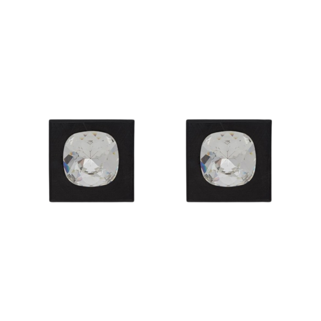 (W) 생로랑 스퀘어 라인스톤 이어링 우드 앤 메탈 오시다이즈드 실버 앤 블랙((W) Saint Laurent Square Rhinestone Earrings In Wood And Metal Oxidised Silver And Black) - 1