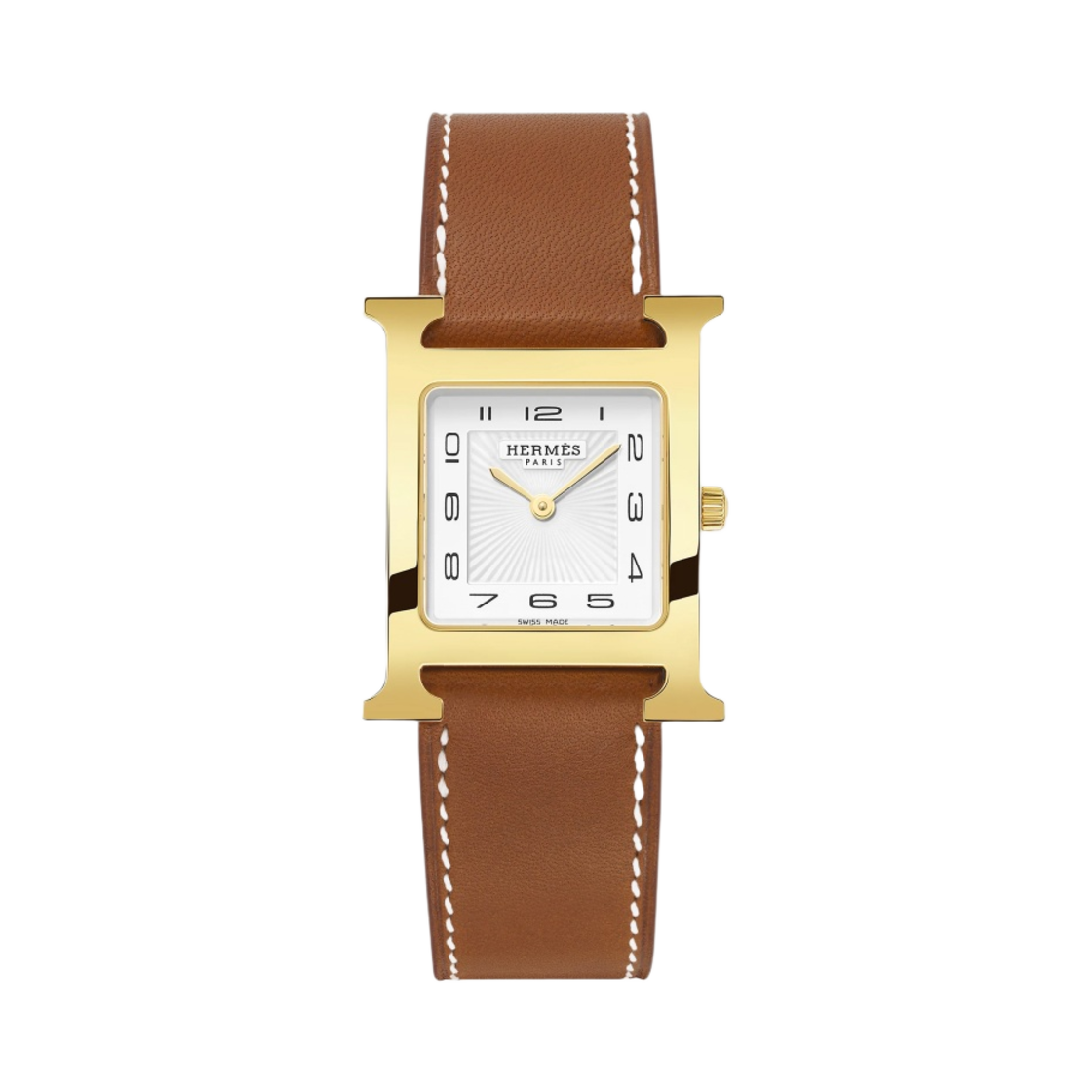 에르메스 H 아워 워치 미디움 내츄럴 바레니아 카프스킨 스트랩 & 옐로우 골드 스틸(Hermes Heure H Watch Medium Natural Barenia Calfskin Strap & Yellow Gold Steel)
