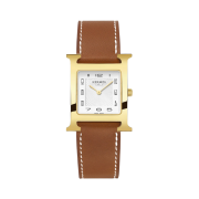 Hermes Heure H Watch Medium Natural Barenia Calfskin Strap & Yellow Gold Steel