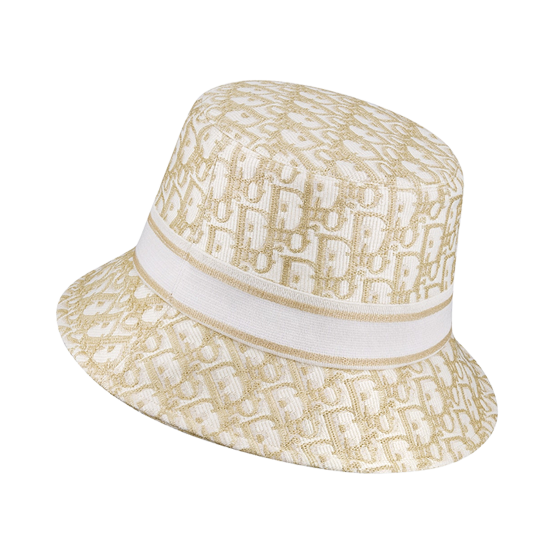 (W) 디올 D-바비 오블리크 스몰 스몰 클로시 버킷햇 화이트 골드 톤((W) Dior D-Bobby Oblique Small Brim Bucket Hat White Gold Tone) - 3