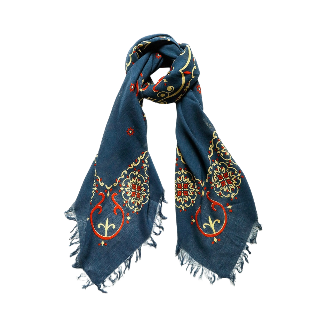 캐피탈 린넨 레이온 프린지 스톨 하바나나자 네이비(Kapital Linen Rayon Fringe Stole Habananaja Navy) - 2