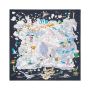 (W) Hermes Carres Sur Mon Nuage Scarf 90 Bleu Noir Mauve Multicolore