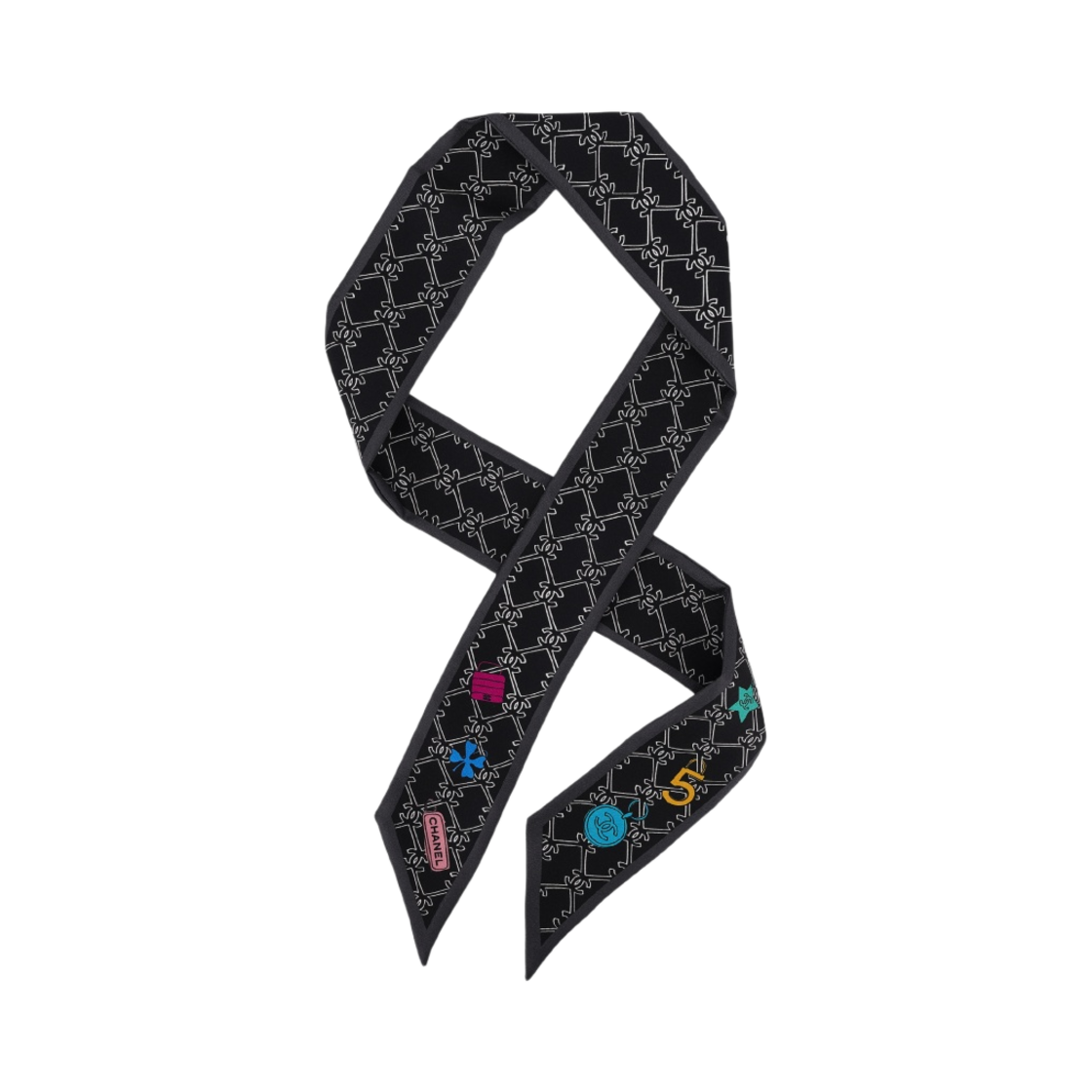 (W) 샤넬 헤어밴드 실크 트윌 & 블랙 멀티컬러((W) Chanel Slim Bandeau Silk Twill & Black Multicolor) - 2