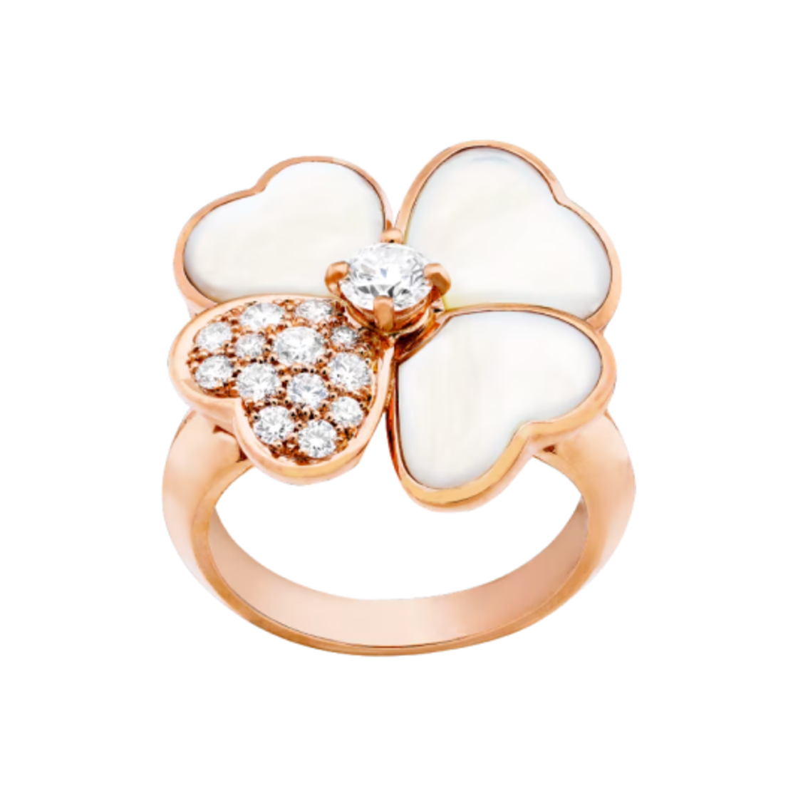 반 클리프 & 아펠 코스모스 링 미디움 모델 18K 핑크 골드 마더 오브 펄 다이아몬드(Van Cleef & Arpels Cosmos Ring Medium Model 18K Pink Gold Mother of Pearl Diamond)