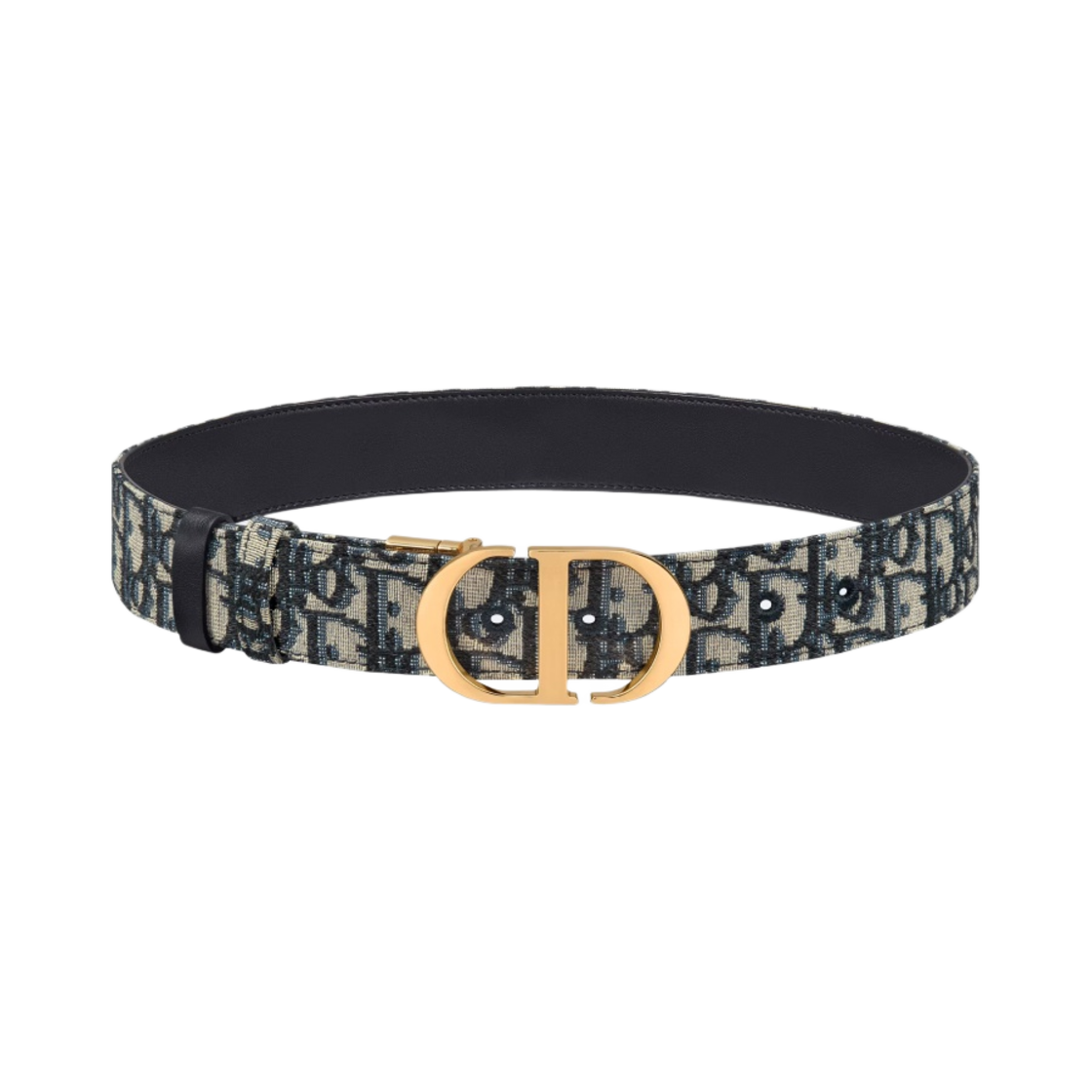 (W) 디올 30 몽테뉴 35mm 스무스 카프스킨 플리스 벨트 블루 디올 오블리크 자카드((W) Dior 30 Montaigne 35mm Smooth Calfskin Reversible Belt Blue Dior Oblique Jacquard) - 1