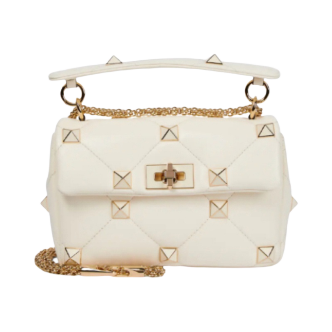 발렌티노 미디움 로만 나파 스터드 더 체인 에나멜 스터드 숄더백 아이보리(Valentino Medium Roman Nappa Stud The Shoulder Bag with Chain and Enameled Studs Ivory) - 1