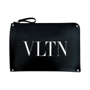 Valentino Logo Leather Briefcase Black White