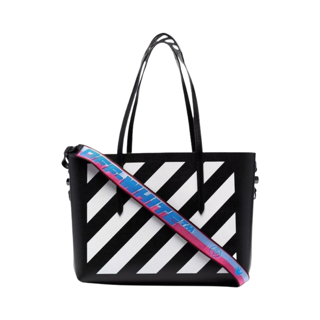 OWNA142F21LEA0011001 Off-White Binder Diag Saffiano Shopper Bag Black White