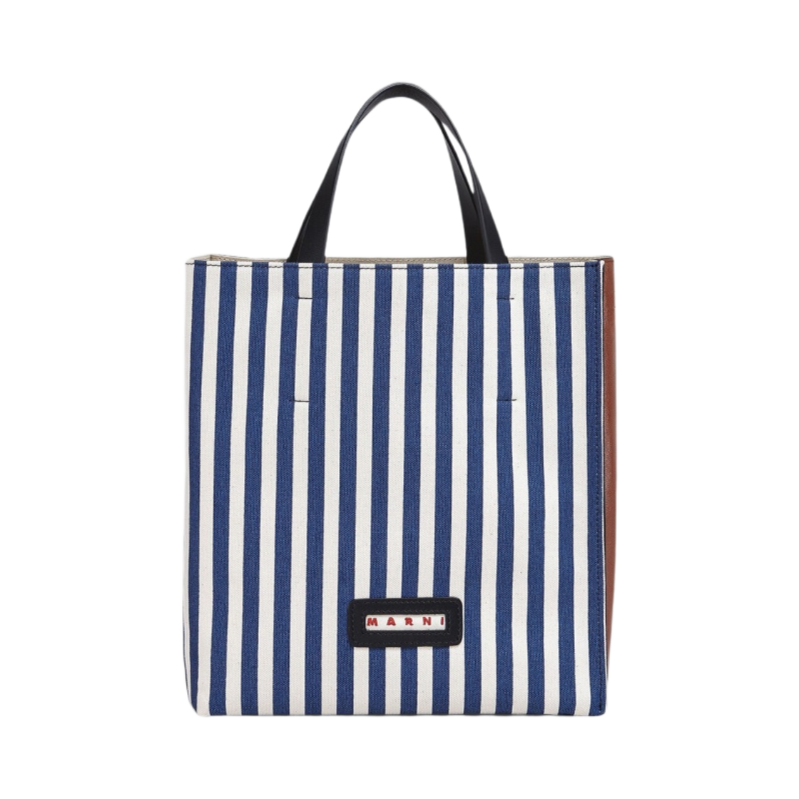 마르니 블루 스트라이프 캔버스 뮤제오 소프트 스몰백 오션 어스 오브 시에나 블랙(Marni Moseo Soft Small Bag in Blue Stripe Canvas Ocean Earth of Siena Black) - 1