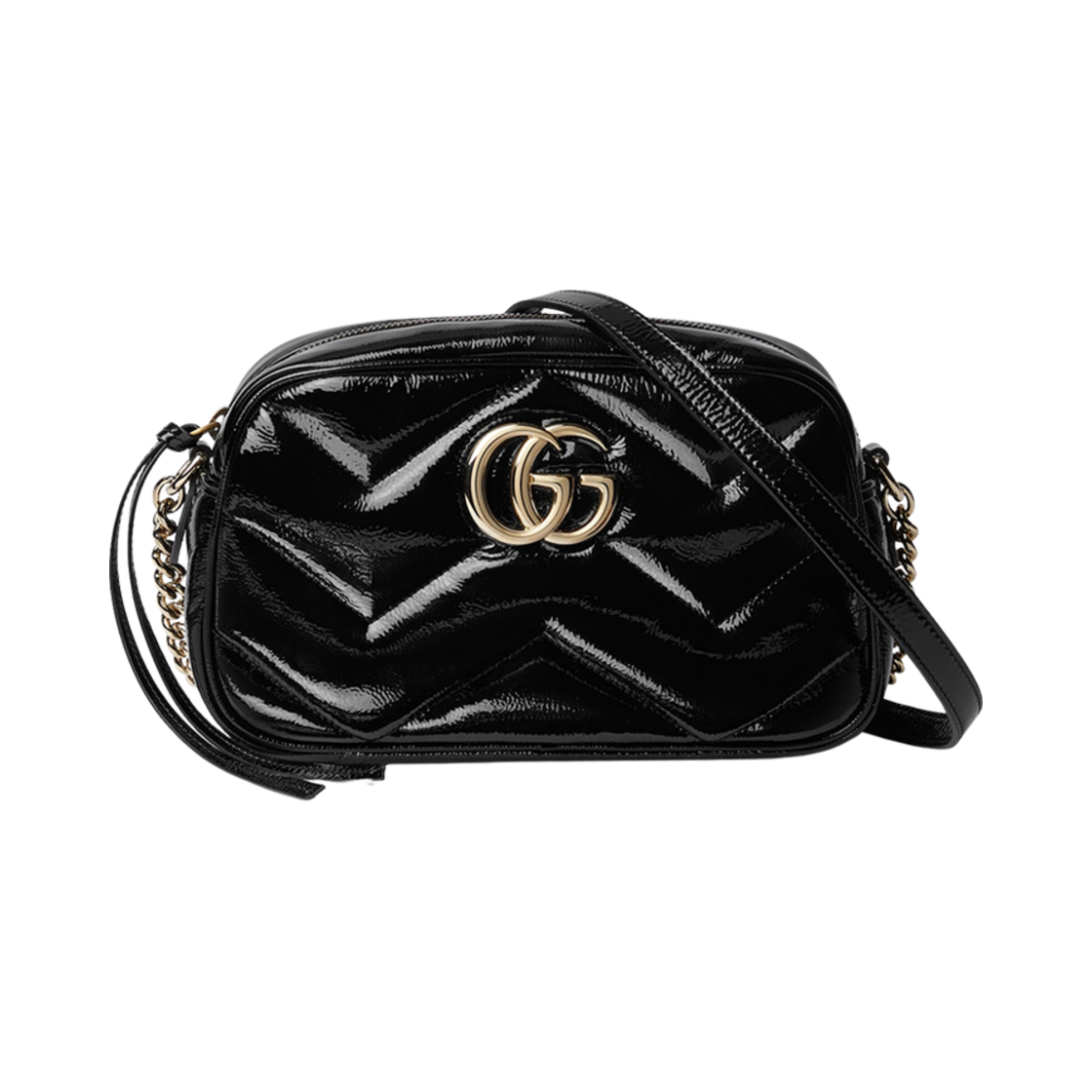 구찌 GG 마몽 스몰 숄더백 블랙 페이턴트 레더(Gucci GG Marmont Small Shoulder Bag Black Patent Leather) - 1