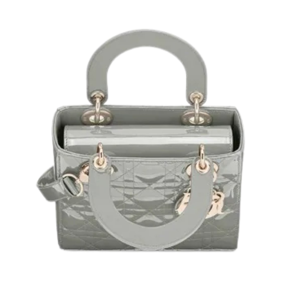 디올 스몰 레이디백 페이턴트 까나쥬 카프스킨 그레이 페일 골드(Dior Small Lady Bag Patent Cannage Calfskin Grey Pale Gold) - 3