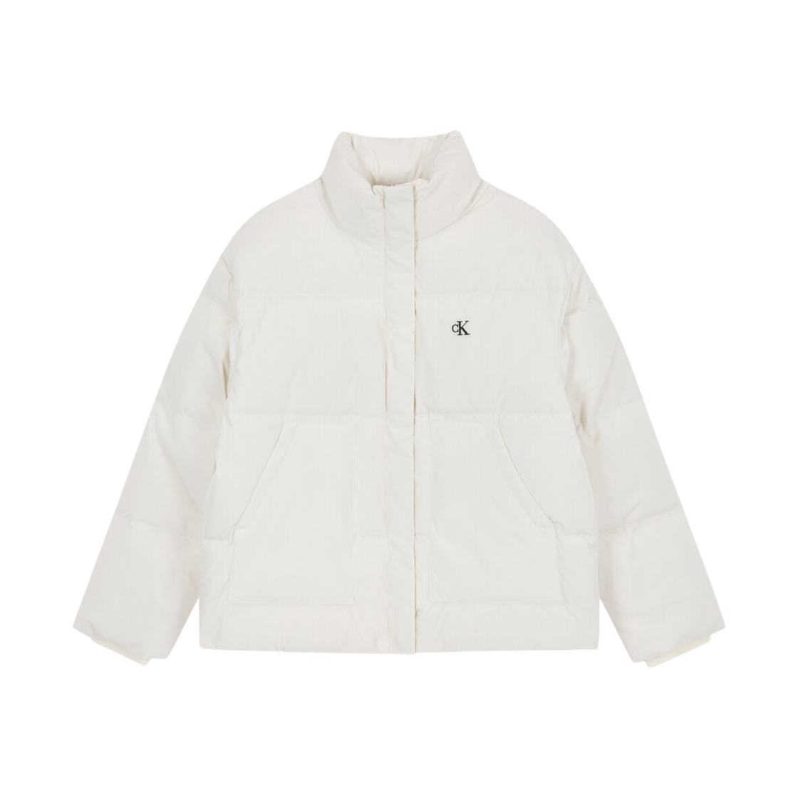 (W) 캘빈 클라인 숏 랭스 스탠드 카라 푸퍼 다운 재킷 화이트((W) Calvin Klein Short Length Stand Collar Puffer Down Jacket White)