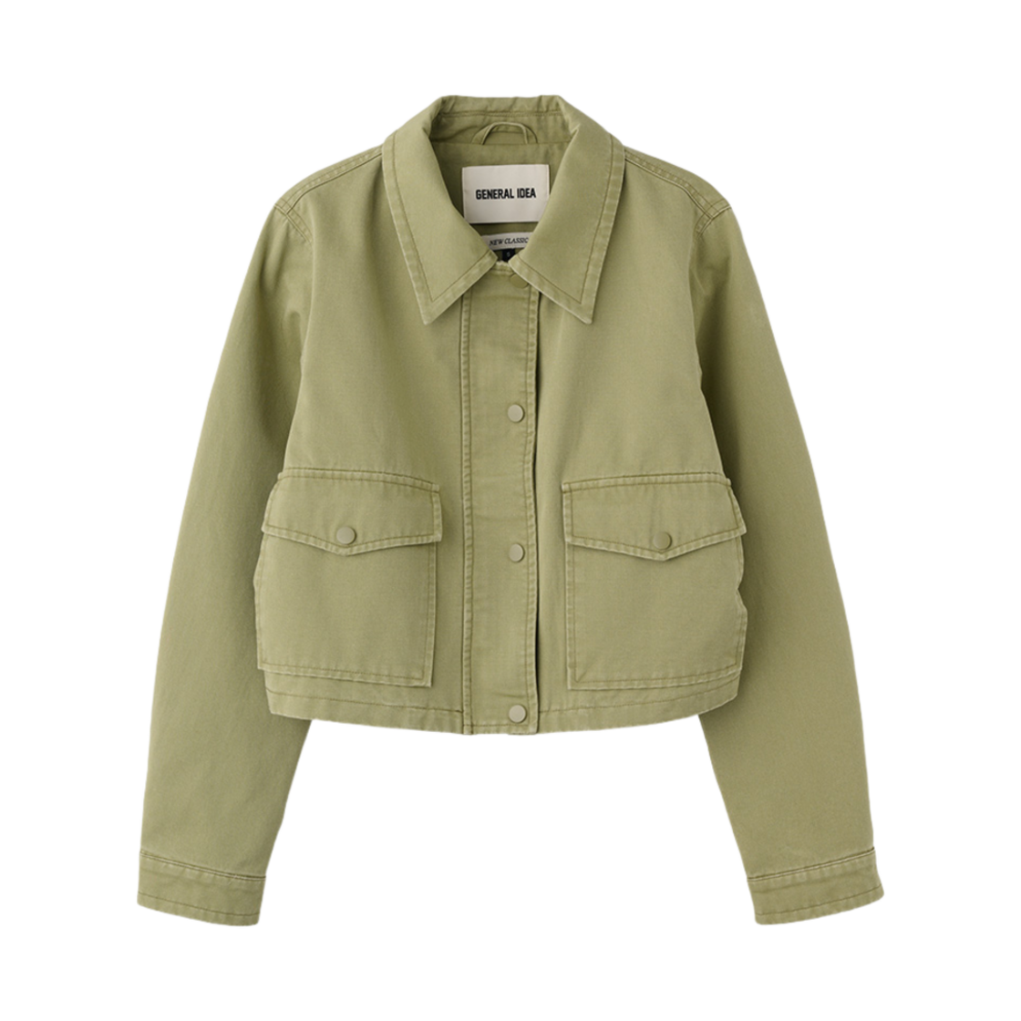 제너럴아이디어 우먼 숏 집업 코튼 자켓 올리브