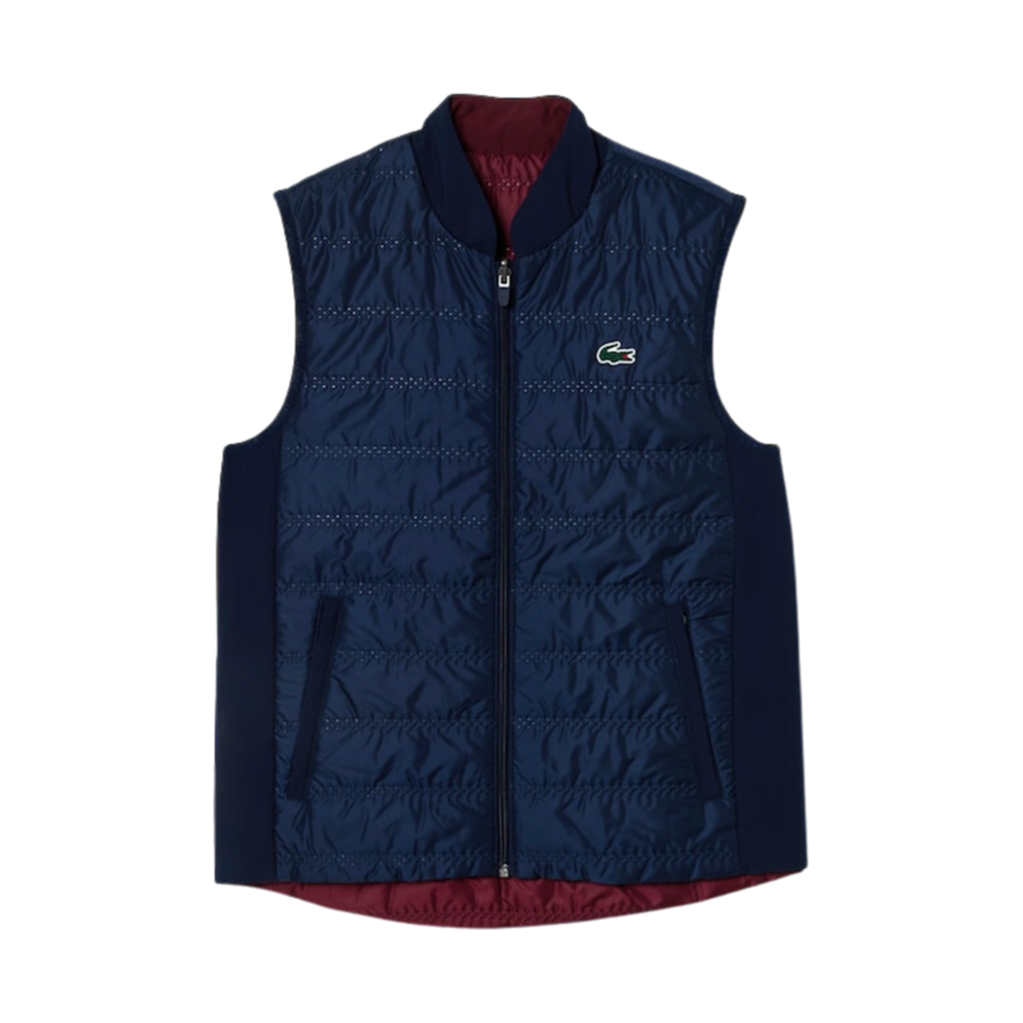 (W) 라코스테 리버시블 방수 베스트 네이비 블루 보르도((W) Lacoste Reversible Water-Resistant Vest Navy Blue Bordeaux) - 1