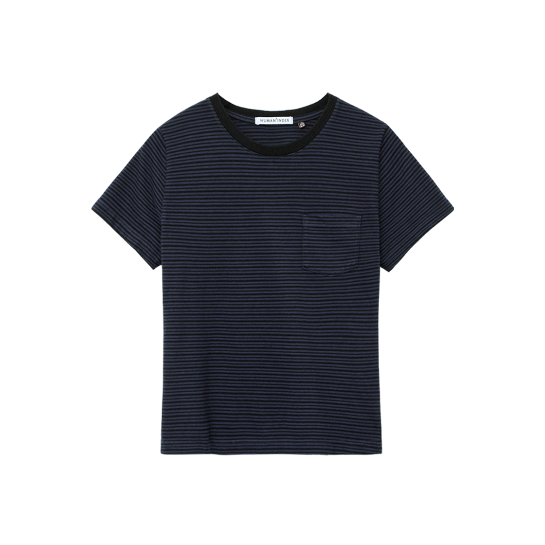 (W) 폴리테루 휴먼인덱스 휴먼 스트라이프 포켓 1/2 티셔츠 블루((W) Polyteru Human Index Human Striped Pocket 1/2 T-Shirt Blue)