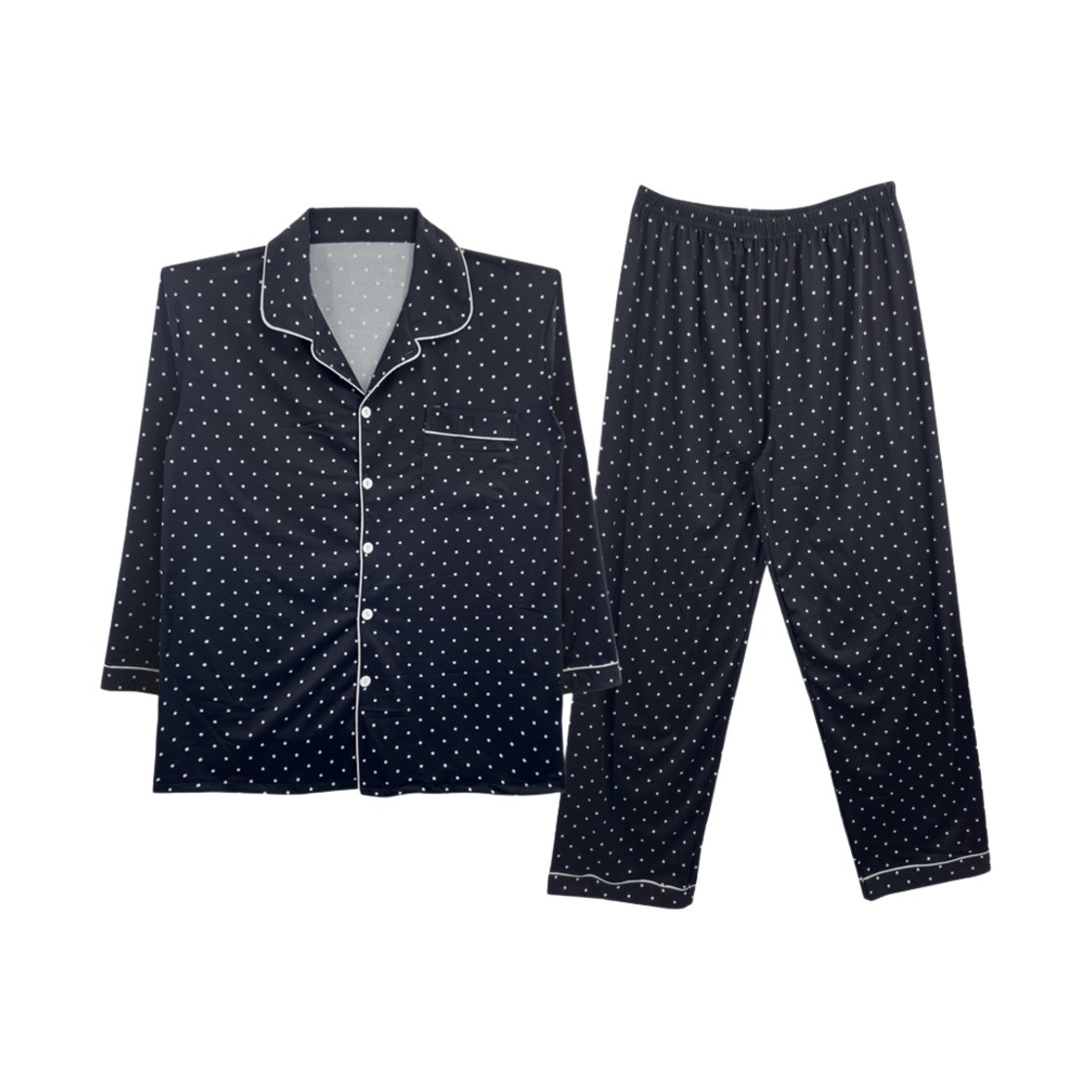 A-DOT-BL2-U Aone Unisex Mini Dot Collar Pajama Set Dot Black