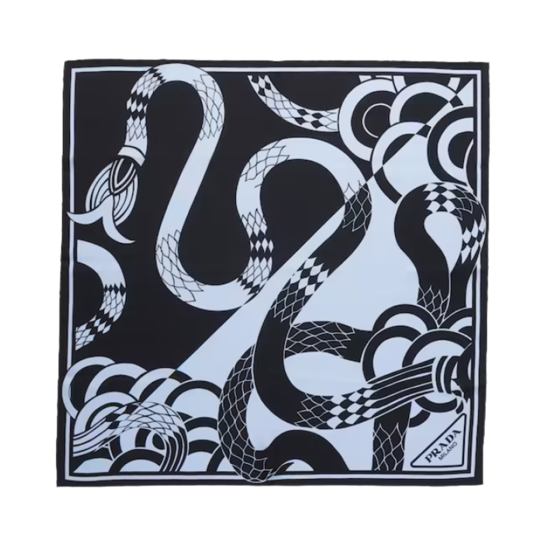 (W) 프라다 프린티드 실크 트윌 스카프 아스트랄 블루((W) Prada Printed Silk Twill Scarf Astral Blue) - 1