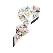 (W) Chanel Slim Bandea Silk Twill & White Black Multicolor