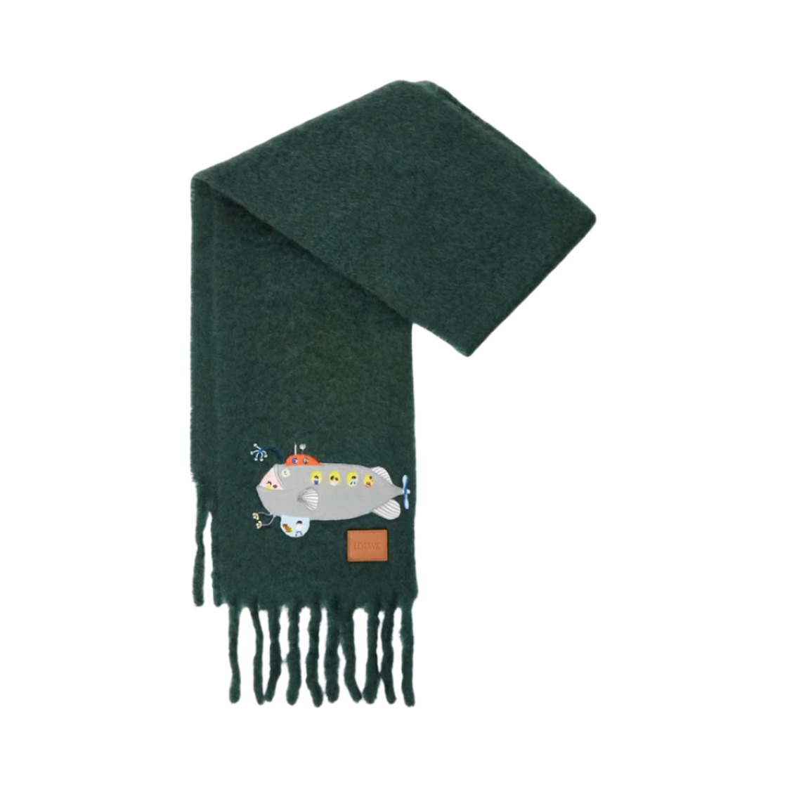 (W) 로에베 모헤어 울 블렌드 서브마린 머플러 딥 포레스트