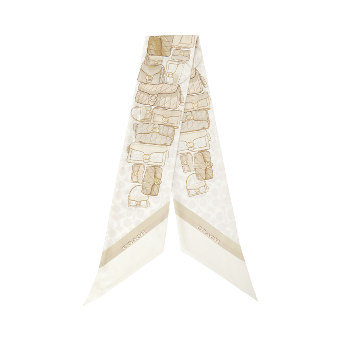 CAS77-CHK (W) Coach Silk Skinny Scarf Ivory