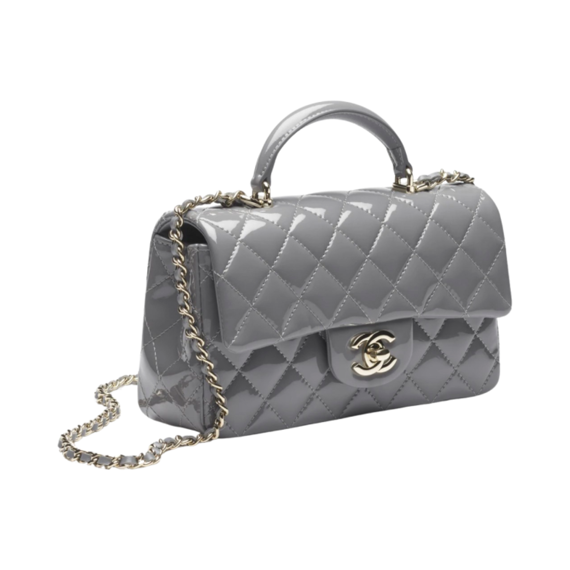 샤넬 핸들 장식의 미니 플랩백 페이턴트 카프스킨 & 골드 메탈 그레이(Chanel Mini Flap Bag with Top Handle Patent Calfskin & Gold Grey) - 2