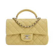 Chanel Mini Flap Bag with Top Handle Lambskin & Gold Light Yellow