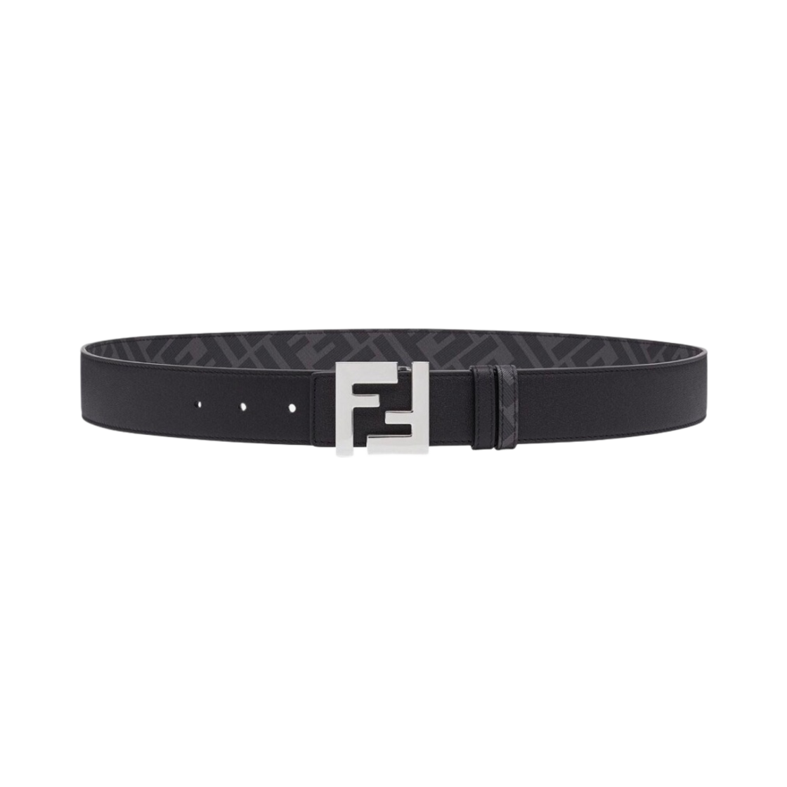 7C0424AGR9F0GXN Fendi Reversible Grey Leather FF Buckle With Stud Closure Belt Black Silver