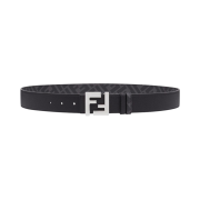 Fendi Reversible Grey Leather FF Buckle With Stud Closure Belt Black Silver