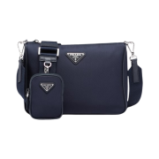 Prada Re-Nylon and Saffiano Leather Shoulder Bag Navy