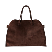 The Row Soft Margaux 17 Bag in Suede Mocha