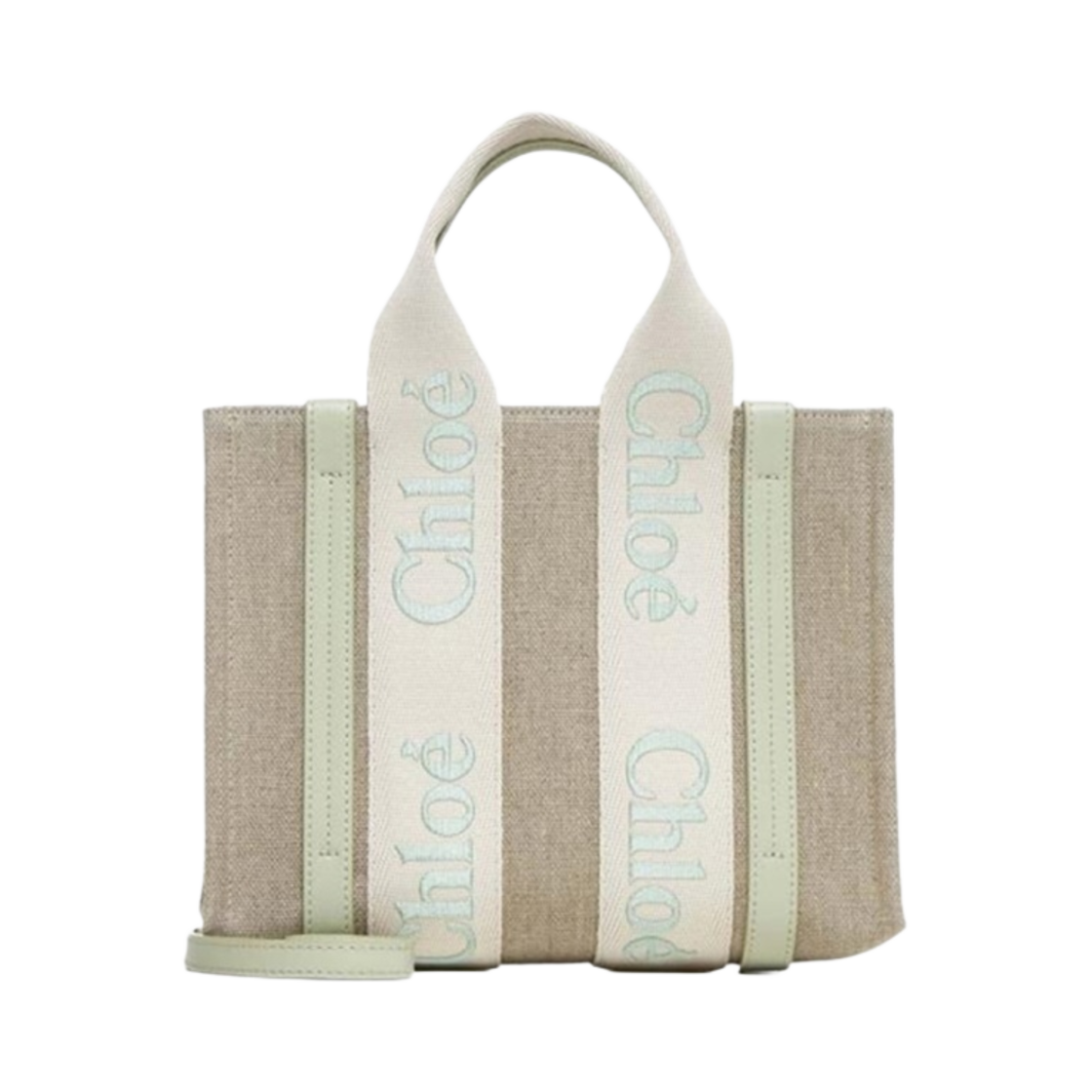 CHC23AS397L1738A Chloe Linen Woody Small Tote Bag Light Green