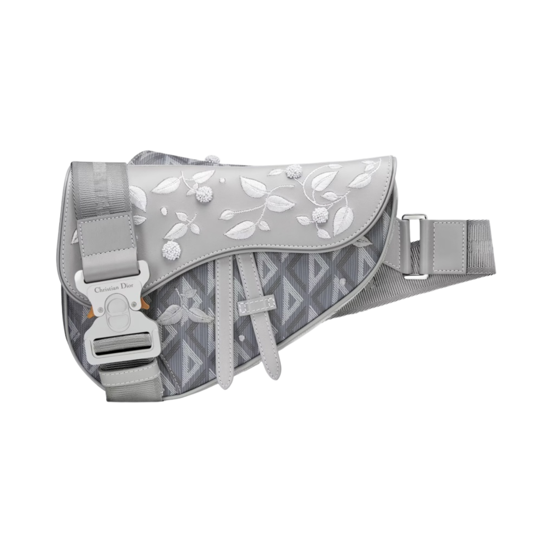 디올 새들 백 디올 그레이 CD 다이아몬드 캔버스 스무스 카프스킨 릴리 오브 더 밸리 자수(Dior Saddle Bag Dior Gray CD Diamond Canvas Smooth Calfskin Lily Of The Valley Embroidery) - 1