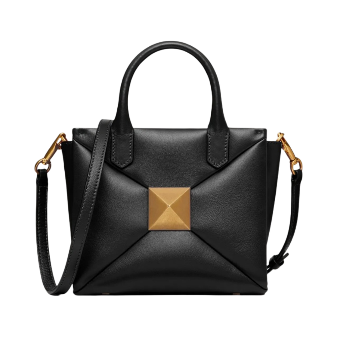 발렌티노 스몰 나파 레더 원 스터드 탑 핸들백 블랙