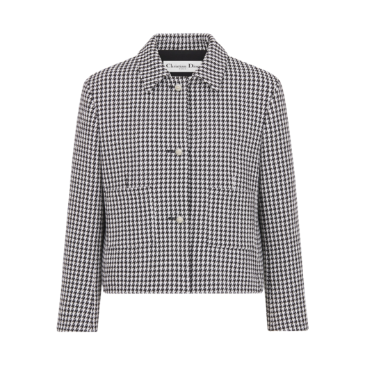 351V34A1433-X9330 (W) Dior Cropped Jacket Black White Houndstooth Wool