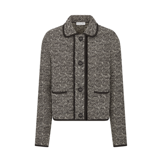 454V12AM328-X9330 (W) Dior Wool Blend Heathered Textured Knit Jacket Black