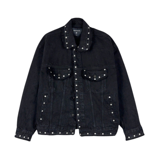 23-O003_BLACK Resurrection13 Revet & Destroyed Trucker Jacket Black