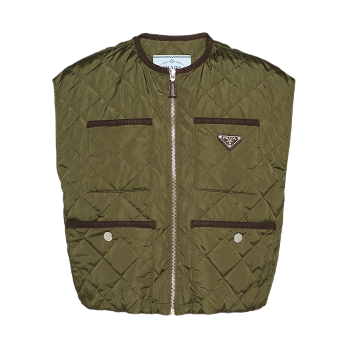 (W) 프라다 퀼트 라이트 리나일론 베스트 밀리터리 그린((W) Prada Quilted Light Re-Nylon Vest Military Green) - 1