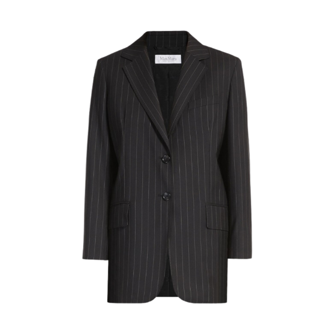 (W) 막스마라 오체 싱글 브레스티드 블레이저 핀스트라이프 울 블랙((W) Max Mara Oche Single-Breasted Blazer In Pinstriped Wool Black) - 1