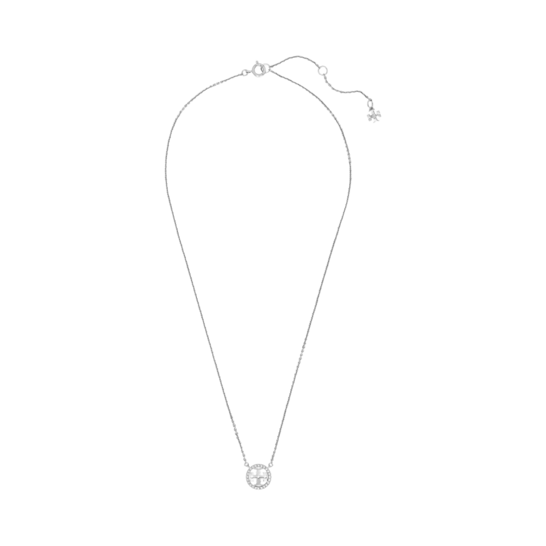 53420-042 (W) Tory Burch Miller Pave Logo Delicate Necklace Tory Silver Crystal