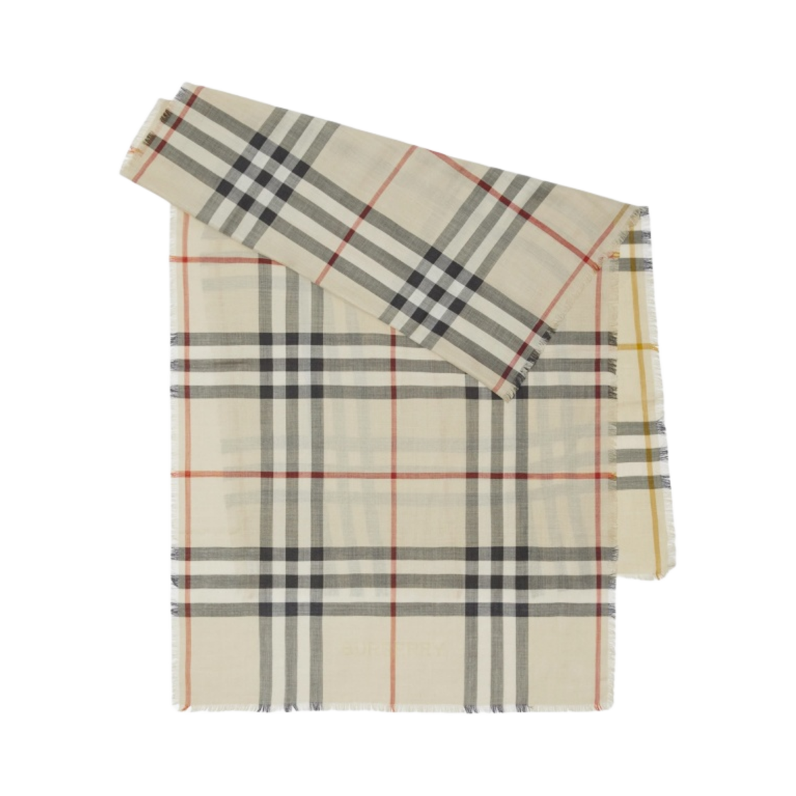 8079759 Burberry Check Wool Silk Reversible Muffler Stone