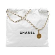 Chanel 22 Medium Handbag Shiny Calfskin & Lacqured White