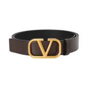 Valentino Vlogo Signature Calfskin Belt Bitter Chocolate Black