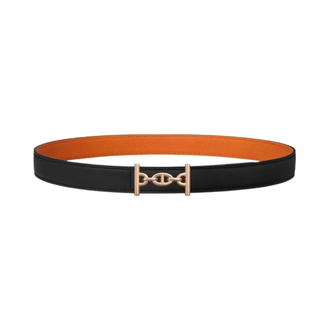 (W) 에르메스 라군 벨트 버클 & 리버서블 가죽 스트랩 24mm & 핑크 골드 누아 오랑쥬((W) Hermes Lagune Belt Buckle & Reversible Leather Strap 24mm & Pink Gold Noir Orange) - 1