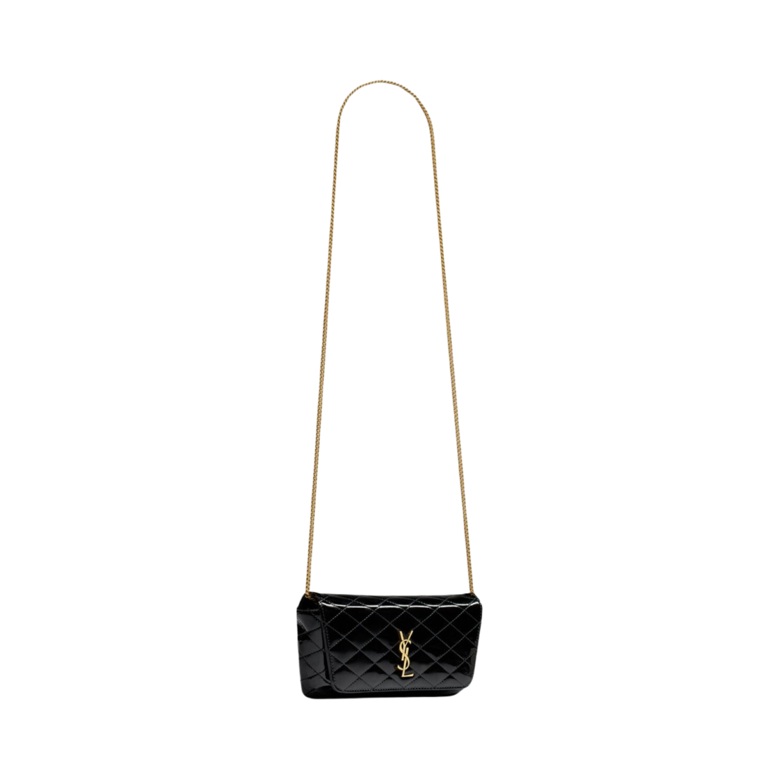 생로랑 퀼티드 페이던트 레더 가비 체인 폰 홀더 블랙(Saint Laurent Gaby Chain Phone Holder in Quilted Patent Leather Black) - 4
