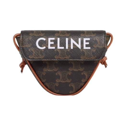Celine Mini Triangle in Triomphe Canvas with Celine Print Tan