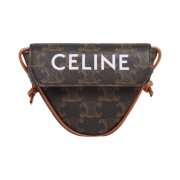 Celine Mini Triangle in Triomphe Canvas with Celine Print Tan