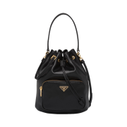 Prada Duet Leather Bucket Bag Black